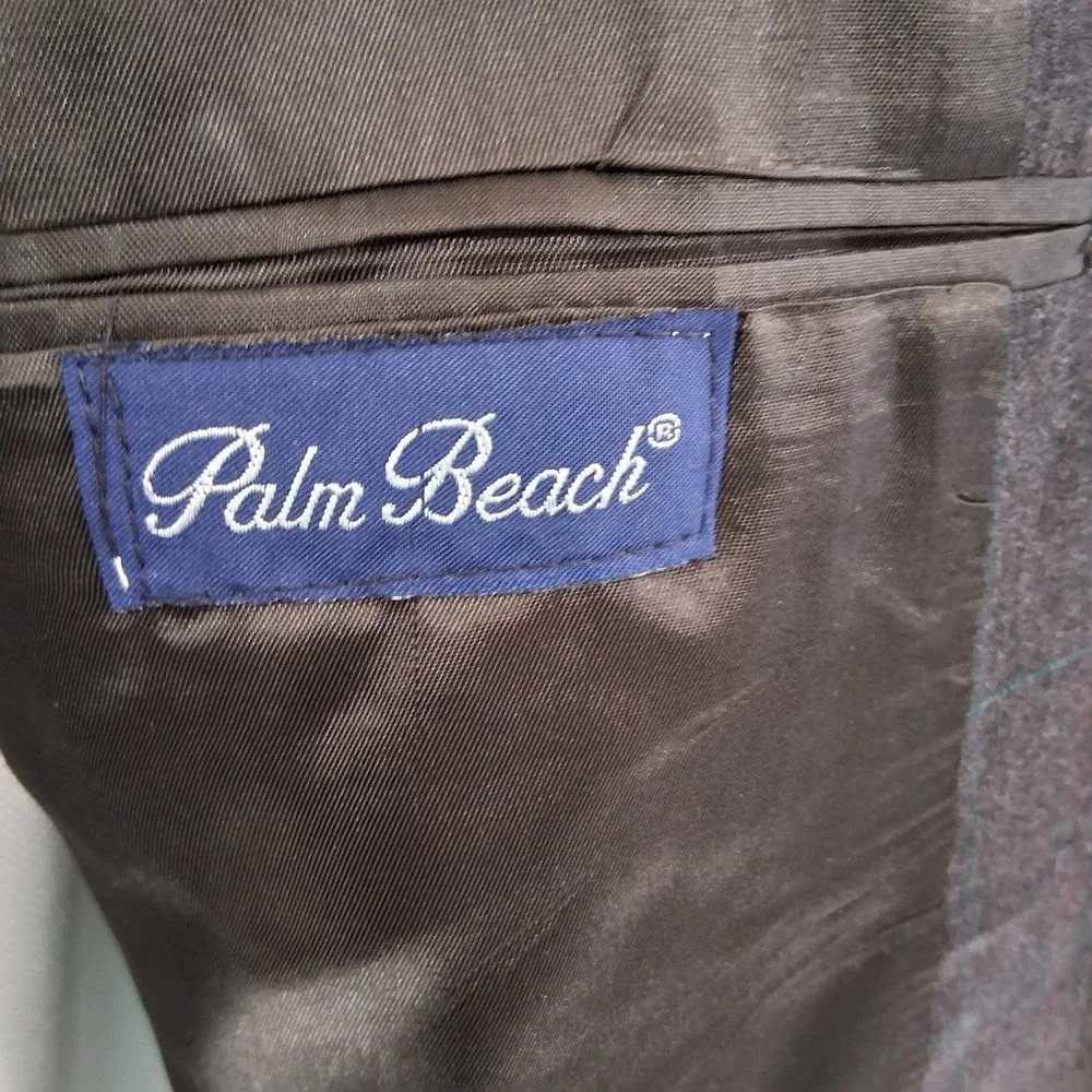 Palm Beach Suit 52R 50x28 Brown Windowpane Plaid Two Button Semi Structured